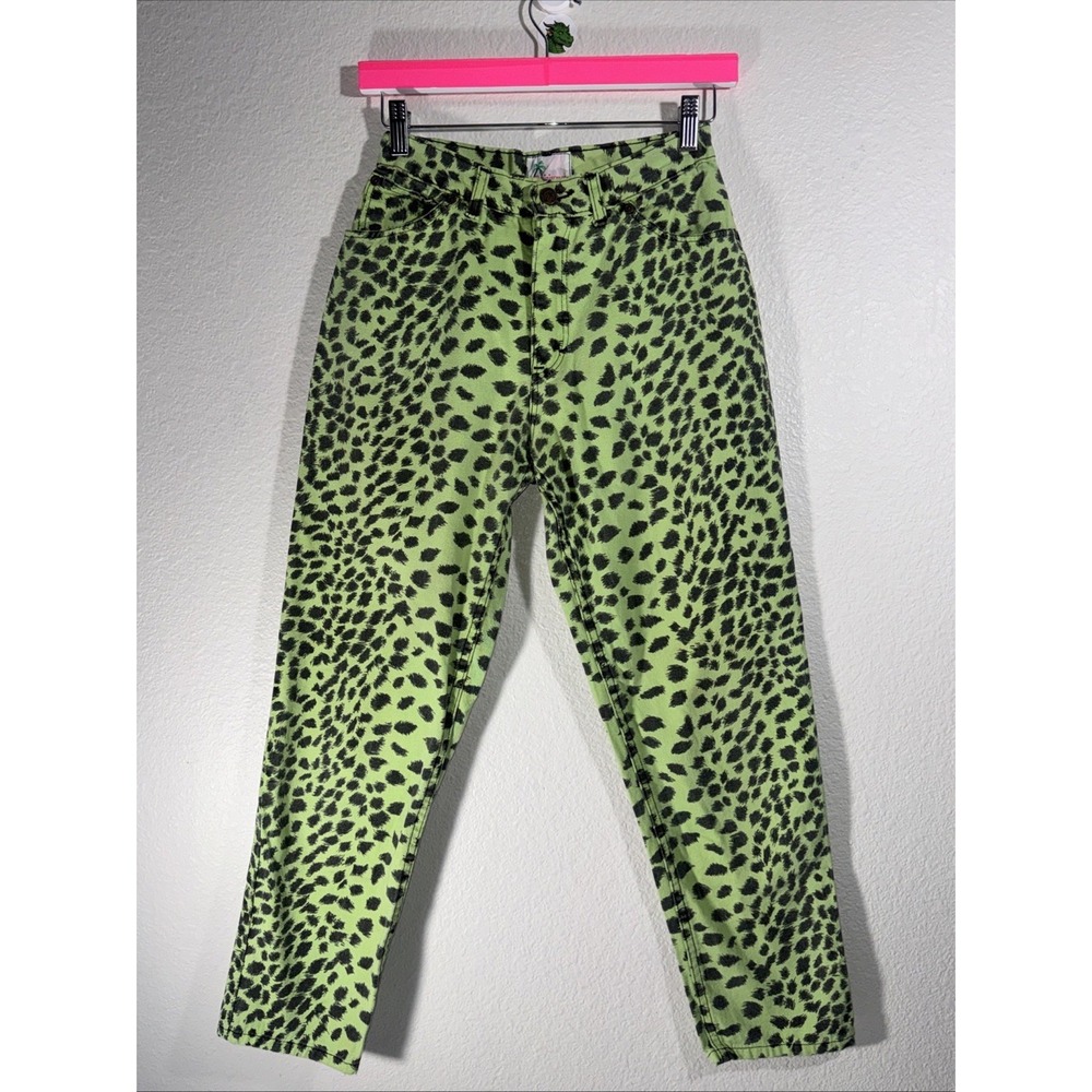 VTG 80s Reminiscence Stewart Richer Green Leopard Jeans XS 25 Retro Rave Punk